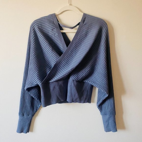Dreamer By Debut Criss Cross V Neck Blue Sweater - Picture 2 of 5